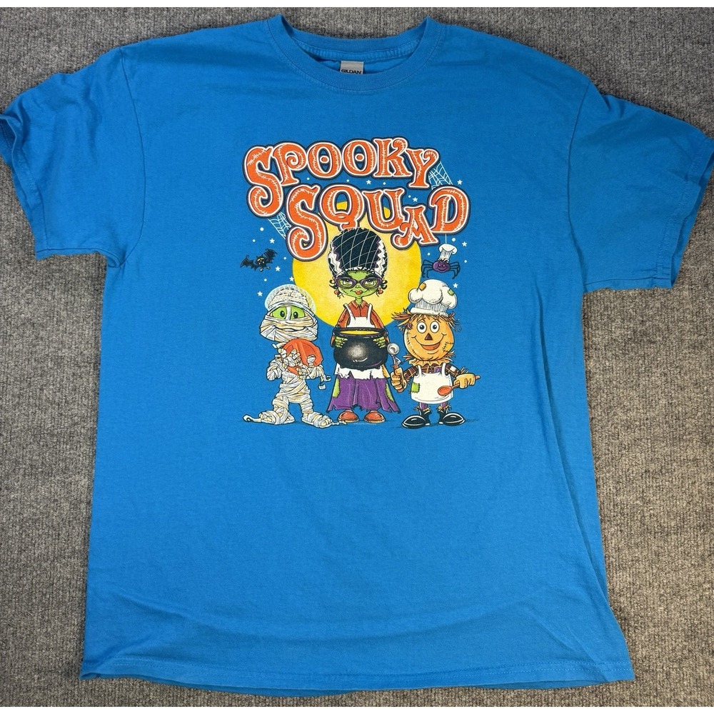 Gildan Spooky Squad Halloween T Shirt Blue Monster Witch Mummy Chef Size L